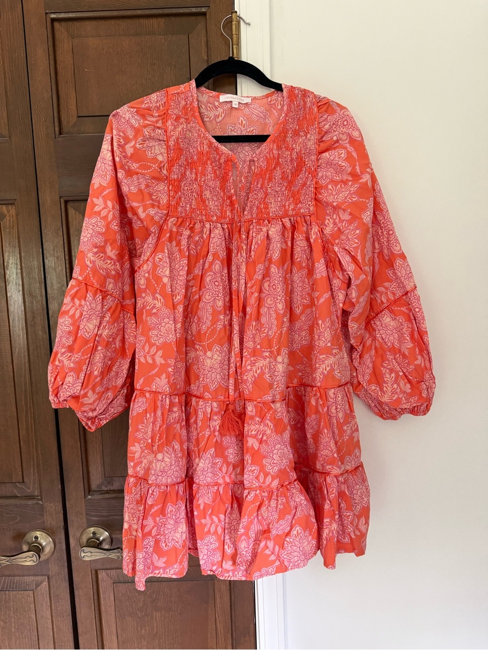 Olivaceous Coral Pink Floral Tiered Dress